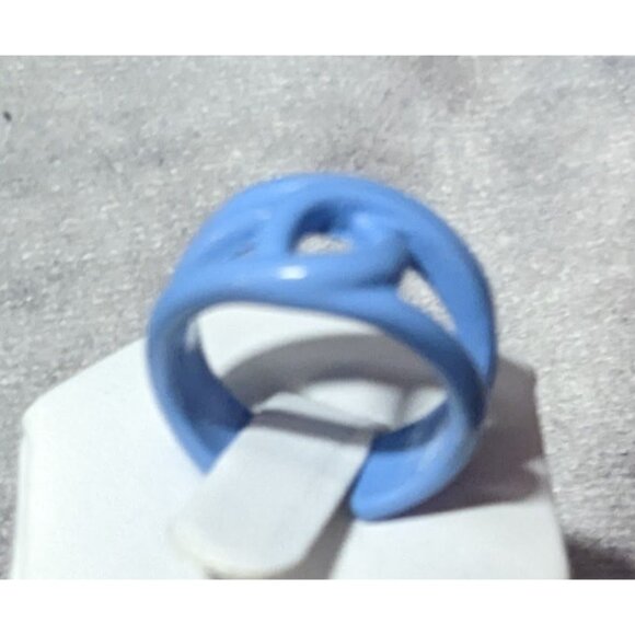 Abstract Metal Blue Enamel Coated Fashion Ring Size 8 - Picture 6 of 13